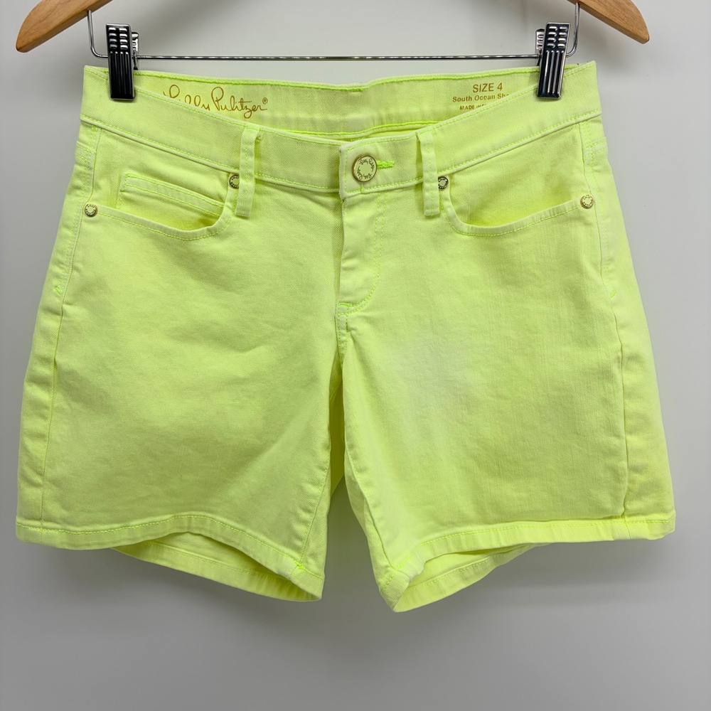 Lilly Pulitzer South Ocean Shorts Women 4 Neon Yellow Lime Green Denim Summer